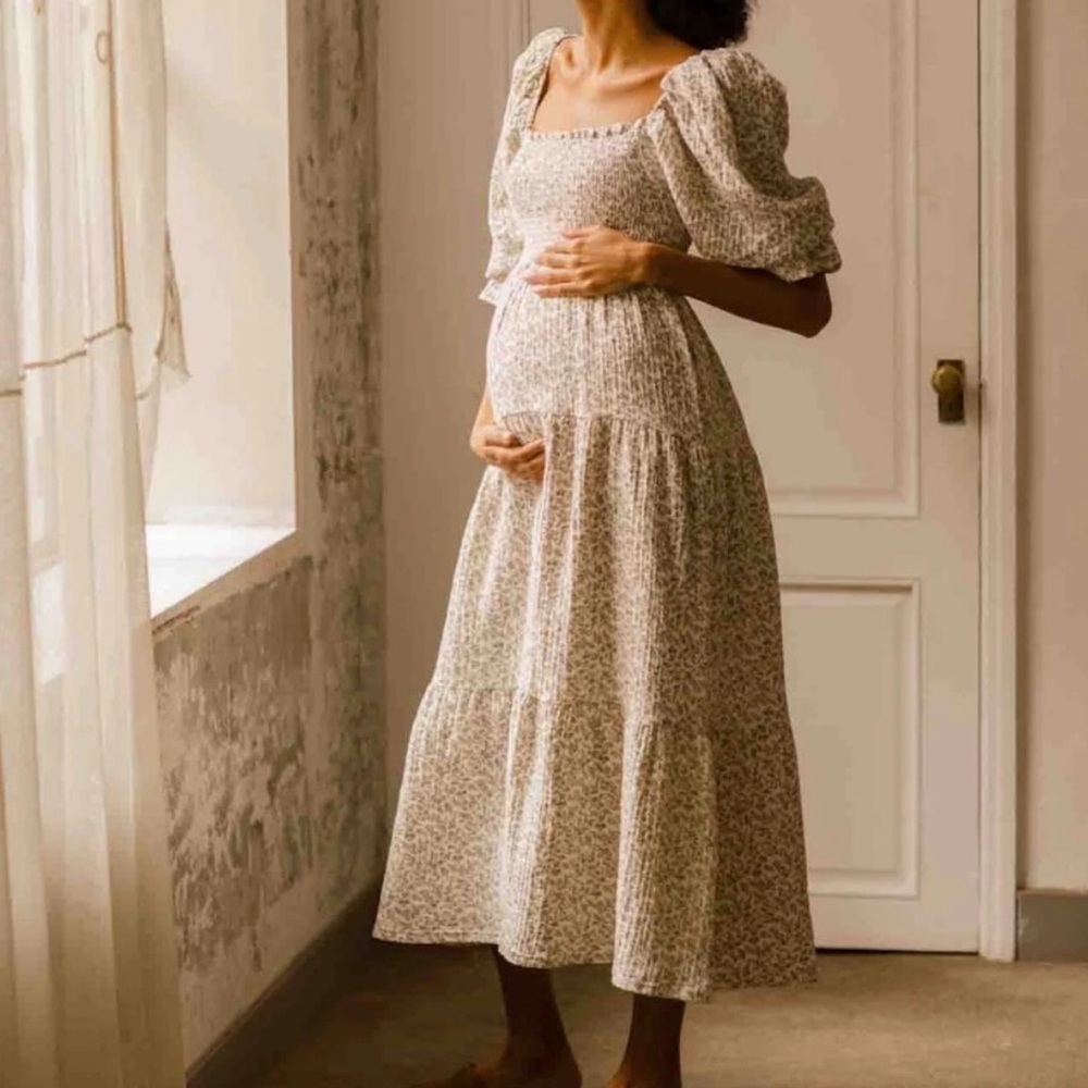 Floral Square-Neck Maxi Dress in Cream